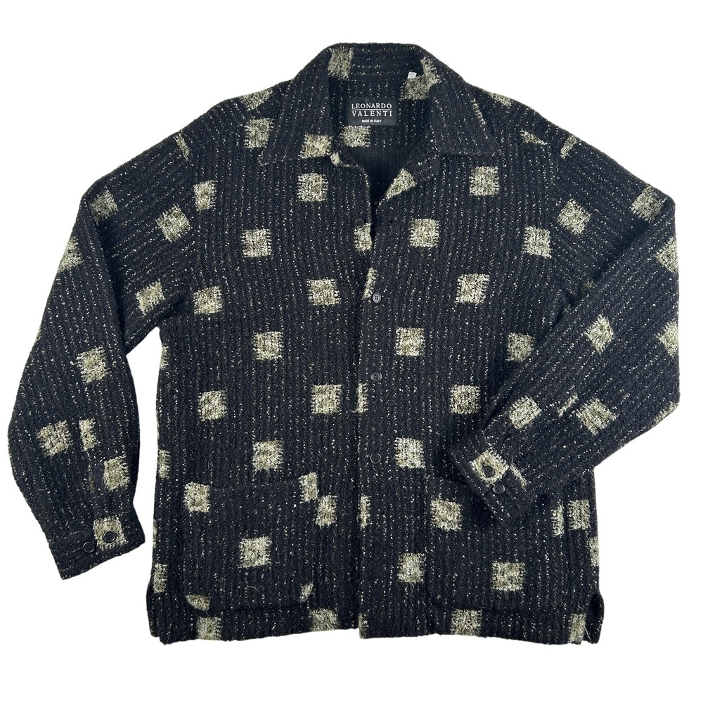 Vtg Leonardo Valenti‎ Sweater Mens Medium Geometric Knit Cardigan Made Italy